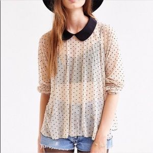 urban outfitters sheet polka dot long sleeve blouse